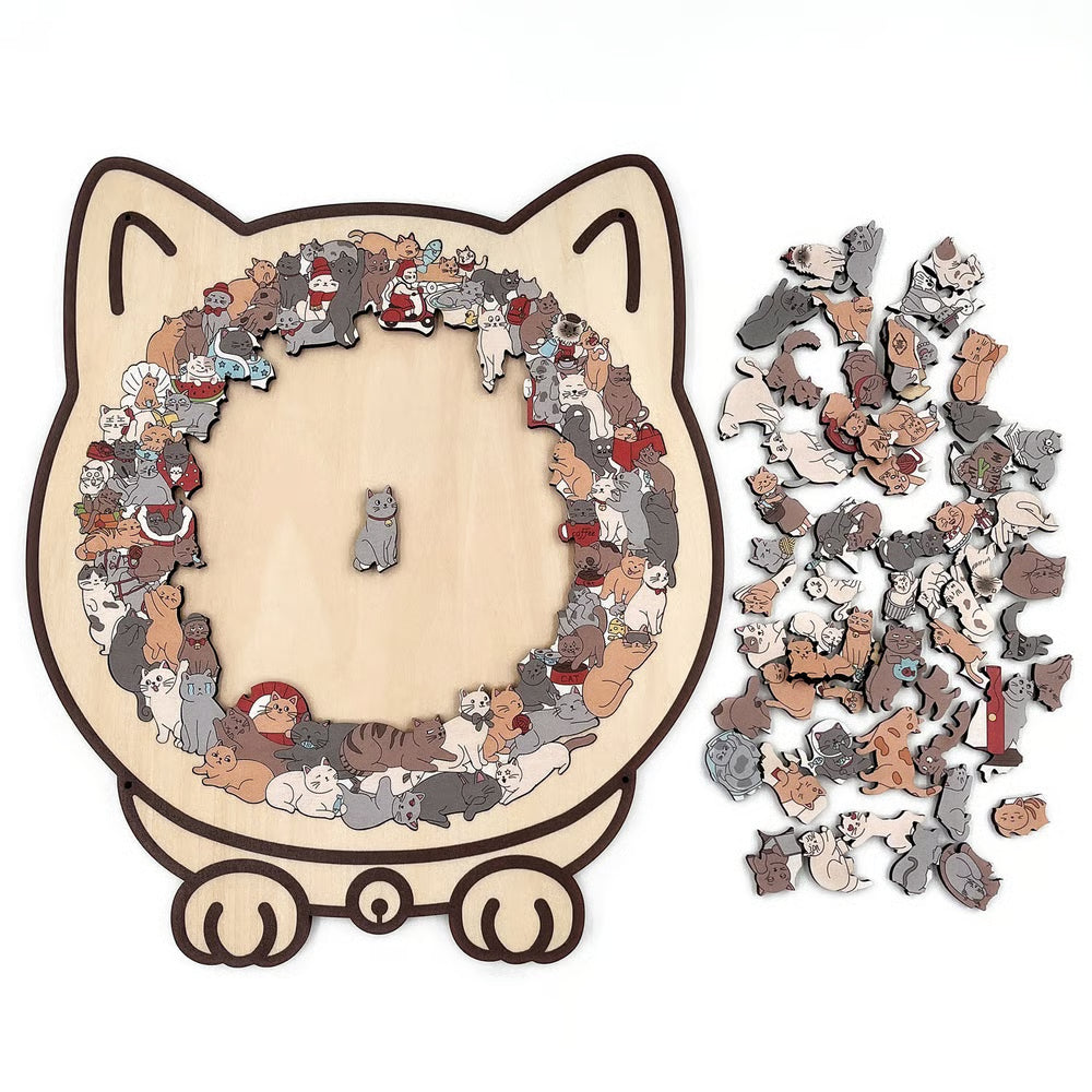 🎁Christmas Sale 49% OFF🎅135-Piece Morandi-Colored Cat Shaped Wooden Jigsaw Puzzle