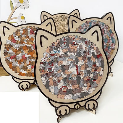 🎁Christmas Sale 49% OFF🎅135-Piece Morandi-Colored Cat Shaped Wooden Jigsaw Puzzle