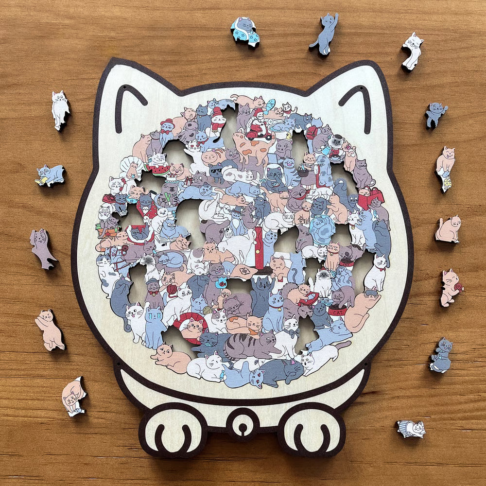🎁Christmas Sale 49% OFF🎅135-Piece Morandi-Colored Cat Shaped Wooden Jigsaw Puzzle